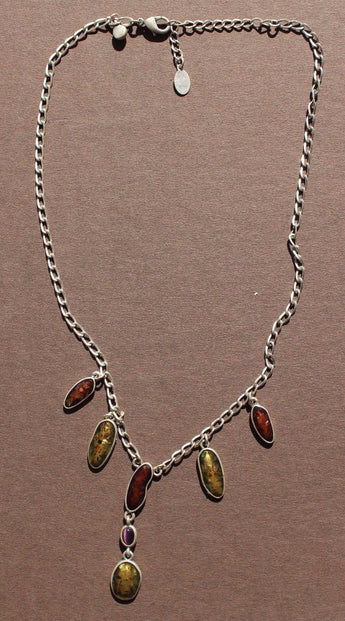 Vtg Western Metal Dangling Abstract Multi Color Gemstone Chunky Fashion Necklace