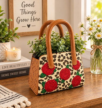 New Large Red Rose Purse Western Whimsical Flower Pot Planter Vase Home Decor