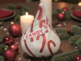 New Large Red & White Christams Candy Cane Hershey Kiss Figurine Statue