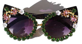 New Rhinestone Cat Eye Sunglasses Luxury Green Black Flowers Bumble Bee Summer