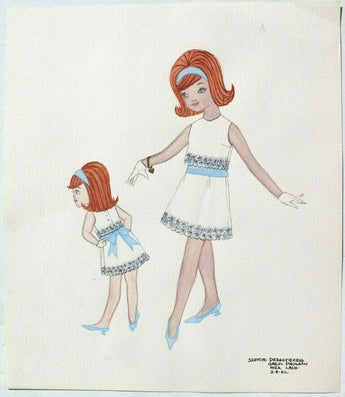 Vintage 1962 Retro MCM Kids Girl Fashion Clothing Designer Sketch Drawing #37
