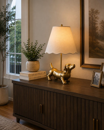 New Bronze Dachshund Dog Table Lamp White Fabric Shade Wiener Dog Home Decor
