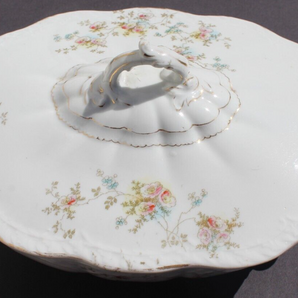 Vintage Antique Fine Porcelain Victorian Floral Casserole Serving Dish W/ Lid
