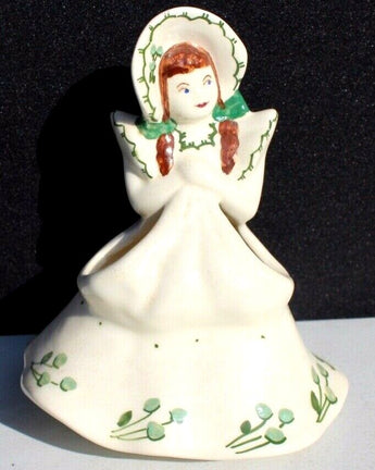 Vintage Ceramic Lady Girl In Dress And Bonnet Figurine Double Sided Planter