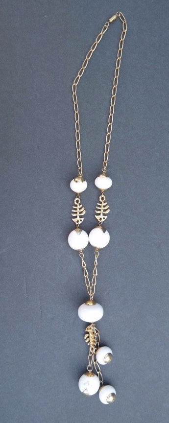 Vintage GOLD Vector Fish Bones (Skeleton) W/ Dangling White Beads