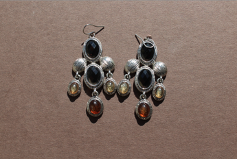Vintage Western South West Silver Tassel Faux Diamond Dangling Pierced Earrings