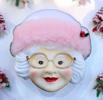 New Christmas Mrs. Claus' Bakery Mrs. Claus Head Wall Decor FUR Hat