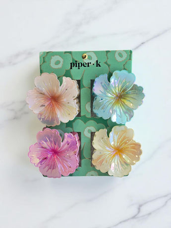 New Set of 4 Opal Hibiscus Hawaiian Hawaii Flower Large Hair Claw Clips Gift