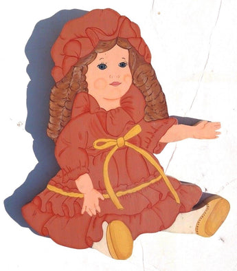 Vintage LARGE Wood Little BABY GIRL DOLL Shabby Chic HAND Painted WALL ART 13X14