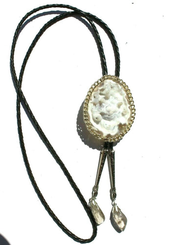 Vtg Gemstone (Agate Stone Geode Crystal) Cowboy Western Bolo Tie Rodeo #23