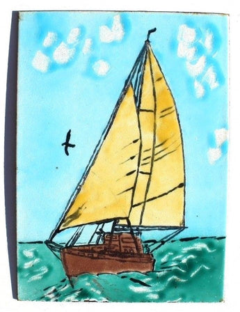 Vtg Mel & Fran Harrison Custom Art Enamels California Sail Boat Hand Paint Sign