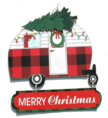 NEW Christmas Camper Retro Season’s Greetings Wood Outdoor Hanging Sign