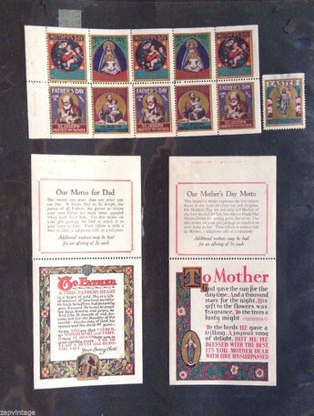 Vintage 1933 Our Mothers Day / Fathers Day Motto Stamps (St. Joseph / Mary))
