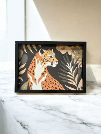 New Black Holllywood Regency Jungle Animal Serving Tray W/ Cheetah Print