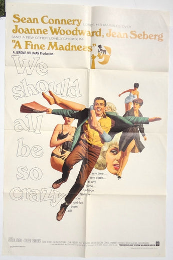 Vintage 1966 A FINE MADNESS SEAN CONNERY / JOANNE WOODWARD 27X41 Poster 66/162