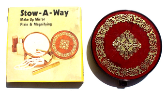 Vintage MAKE-UP Mirror Compact Magnifying & In Box "OLD MASTERS" STOW-A-WAY