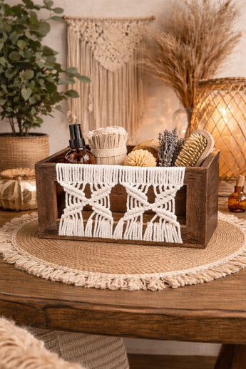 New Boho Macrame Storage Basket Organize Gift Bags Decorative Wood