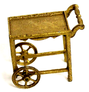 Vtg Peweter Miniature Dollhouse Brass Metal Serving Tea Beverage Cart on Wheels