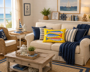 New Summer Nautical Beach Nautica Indoor Outdoor Sardies Room Throw Pillow