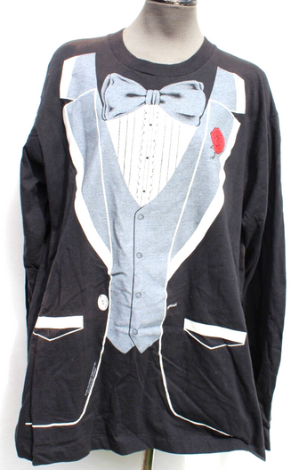 Vtg 1980s Mens Black Tuxedo T Shirt Funny Wedding Fake Suit Fancy Marriage Tee