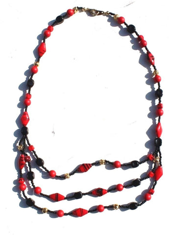 Vintage 1980's Retro Red & Black Zebra Costume Necklace Jewelry