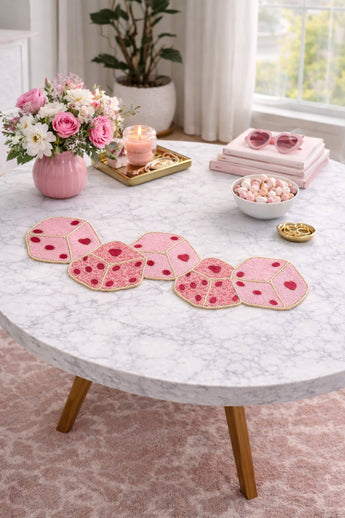 New BEADED Valentine's Day Table Runner Red Pink Hearts Dice Casino Centerpiece