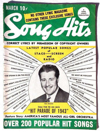 Vintage March 1943 SONG HITS Lyrics Magazine (Don Ameche)