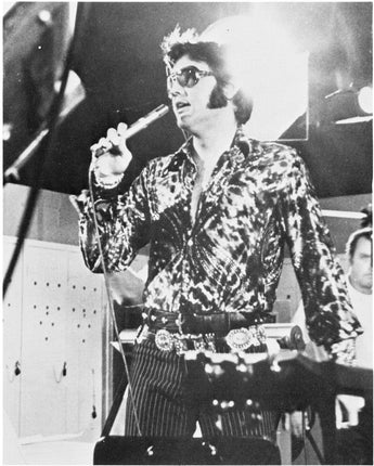 Vintage B&W Portrait of ELVIS PRESLEY Performing On Stage Singing Photo #2881