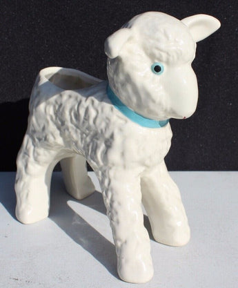 Vintage White Baby Lamb Ceramic Plant Garden Planter Pot Figurine