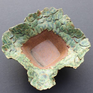 Vintage Signed KOS Brown / Green Stoneware Art Studio Pottery Ceramic Bowl