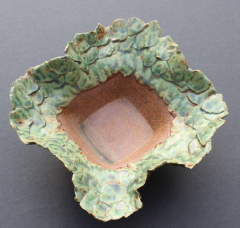Vintage Signed KOS Brown / Green Stoneware Art Studio Pottery Ceramic Bowl