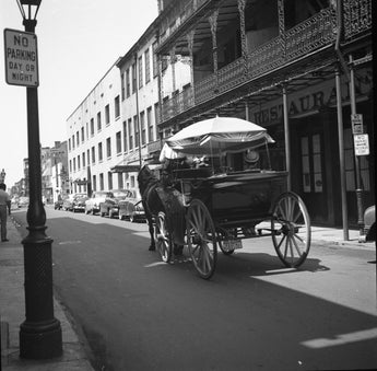 Vtg RARE 1940s B&W Photo New Orleans Louisiana (Horse & Coach Ride)