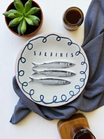 New Appetizer 3D 3 SARDINE FISH CERAMIC SALAD Side Party PLATE 9" Across