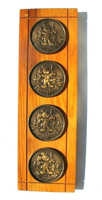 Vtg 4Pk Walt Disney World Mickey Mouse Brass Drink Souvenir Coasters Wall Decor