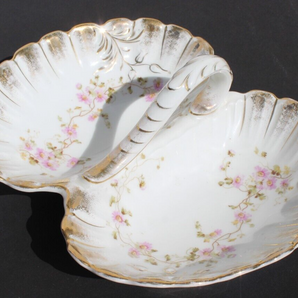 VINTAGE KPM Germany Porcelain 12" Pink / Gold Floral Divided Serving Dish