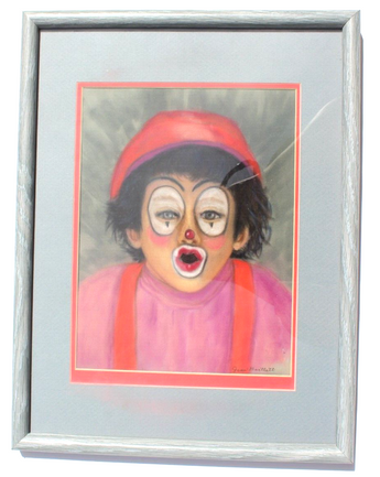 VINTAGE Joan Bartlett Soft Pastel Circus Child Boy Suprised CLOWN Wall Art