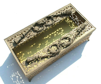 Vtg Filigree Gold-Tone Tassel Tissue Cover Ornate Metal Vanity Holder