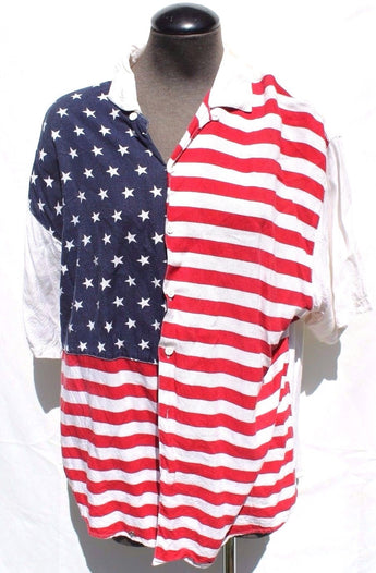 Vintage Mens American Flag Patriotic Western Collar Button Shirt - Large