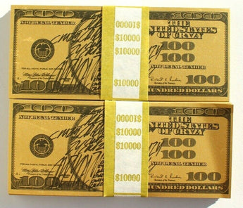 Vtg Lot Of 2 Stacks Of Gold $100 Dollar Bill Collection Note Gift