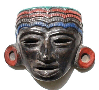 Vtg Ethnic Tribal African Porcelain Pottery Art Man Head Wall Plaque Hanging