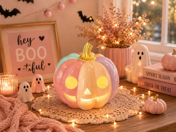 New Pastel Pink PEACH Purple Jack O Lantern Lighted Halloween Holiday Decor