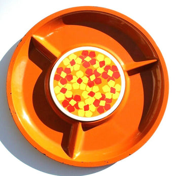 VTG 1960s Orange Mid Century Appetizer / Cheese Party Serving Food Tray W/ Tile