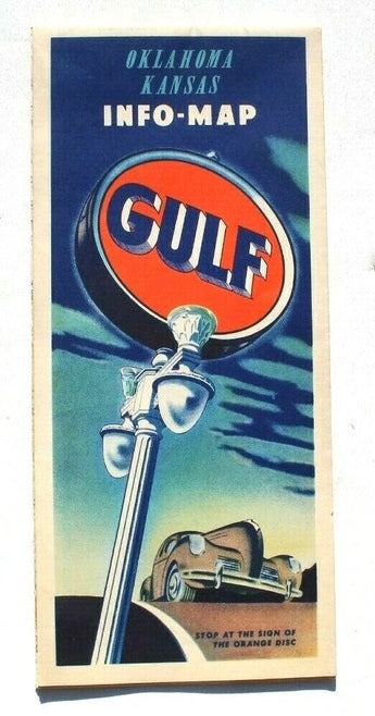 Vtg 1940s 1950s Gulf Oil Gas Road Map (Oklahoma / Kansas) Info Map Rand McNally