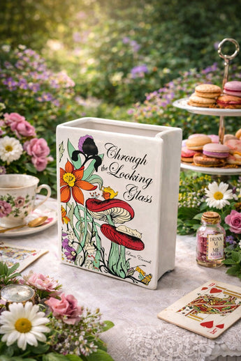New Through The Looking Glass Lewis Carroll Book Utensil Holder Flower Vase