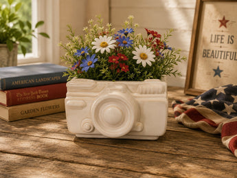New Vintage White Camera Ceramic Indoor Outdoor Planter Catus Succulent Pot
