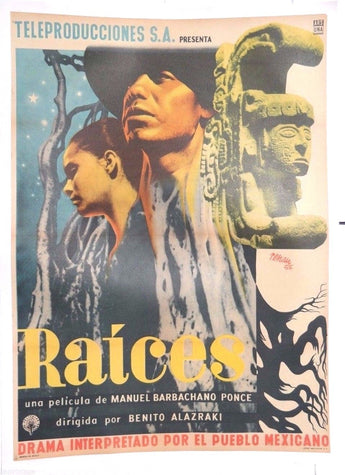 Vtg Mexican Movie Poster 1955 RAICES (Beatriz Flores / Juan De La) Art By Renau