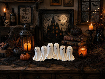 New Spooky Halloween Spooky White Ghost Family 6 Candle Holder Decor