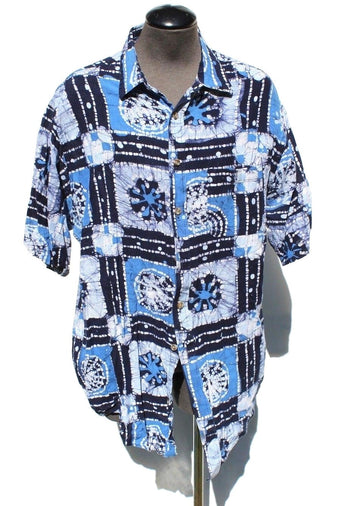 Vintage J.J. Cochran Aztec Hawaiian Beach Retro BUTTON Collar SHIRT Large
