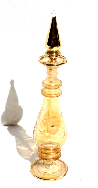 Vintage Antique Yellow Amber Glass Egyptian Bohemian Perfume Bottle W/ Stopper