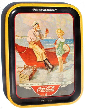 VTG 1987 Coca-Cola Metal Tray Fiftieth Anniversary Sea Captain By N.C. Wyeth